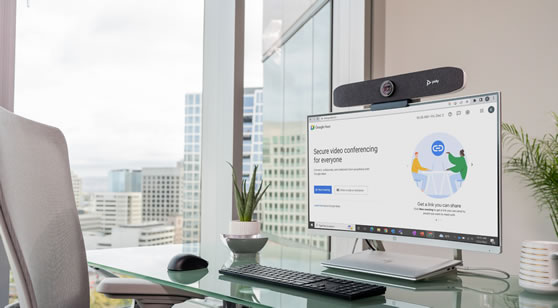Google Meet voor de individuele werkplek of home office met een all-in-one persoonlijk videobalk.